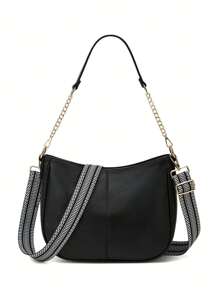 新款簡約時尚女士肩袋,歐美時尚女士流行的斜跨包 - 黑色 - 查看 1