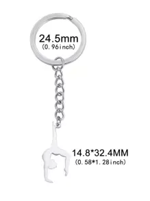 Street 1 件女士体操形状不锈钢钥匙扣，适合舞蹈爱好者、闺蜜、姐妹钥匙圈吊坠汽车配件包饰学校可爱哥特 Y2k 圣诞节礼物创意包饰挂绳带身份证夹汽车配件包饰 - 銀色 - 查看 5