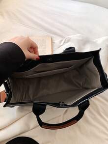 Pu單肩托特包大容量可折疊 - 黑色 - 查看 11