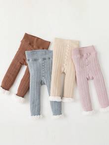 1pc Baby Knitted Thick Warm Autumn/Winter Cropped Tights - Coffee Brown - View 8