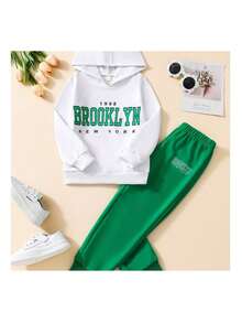 Conjunto invernal Con Estampado De Letras De Brooklyn, Conjuntos Informales D - Rojo - Ver 2
