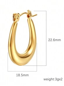 一對時尚百搭的橢圓形不銹鋼耳環,適合女士日常佩戴 - 金色 - 查看 2