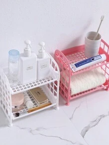 1個8.26英寸雙層帶空心縫隙的浴室收納架,客廳整理架 - 粉色 - 查看 2