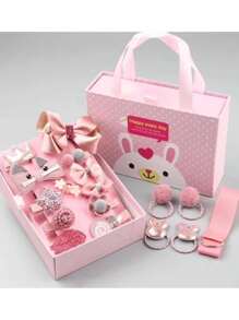 18入組髮飾套裝帶手提箱,包括頭繩,公主皇冠髮夾,可愛髮夾,髮帶,偉大適用於生日禮物(隨機樣式)