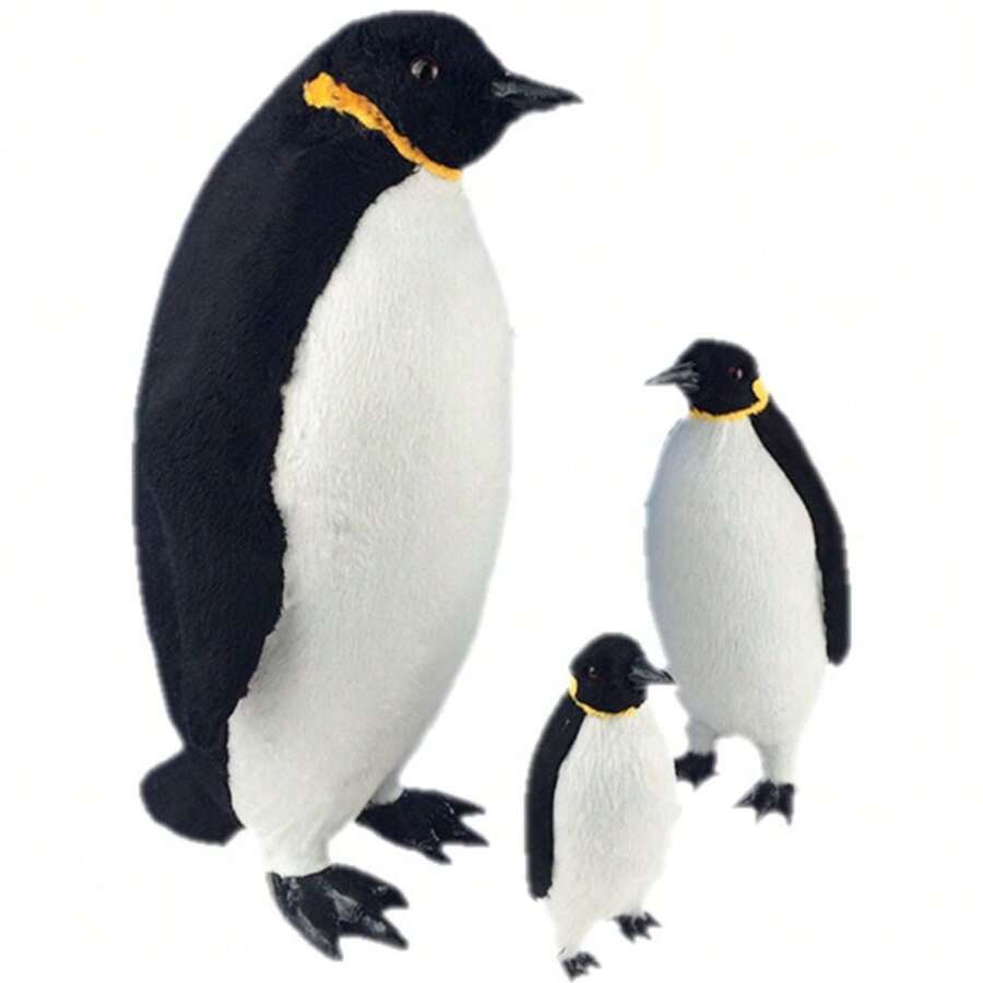 Bonito Y Realista Animal De Peluche Pingüino - Blanco y Negro - Ver 1