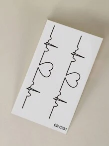 CAT QUEEN ART 1pc Blue Herbal Semi-Permanent Tattoo Sticker With Heart And Ekg Graph Design, Last 7-14 Days Without Color Fading Or Reflecting, For Wrist And Body - Black - View 7