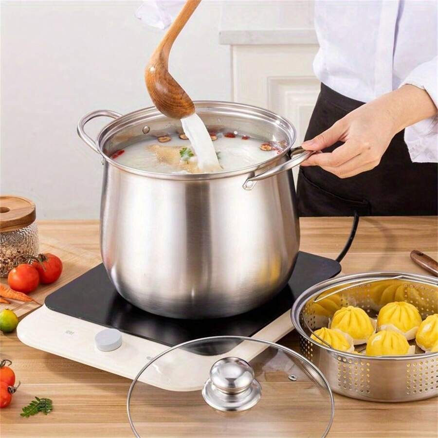 1 Pieza Olla De Acero Inoxidable (8.58''), Olla Grande, Olla Para Sopa, Utensilios De Cocina, Gadgets De Cocina, Accesorios De Cocina, Artículos Para La Cocina Del Hogar - Plateado - Ver 1