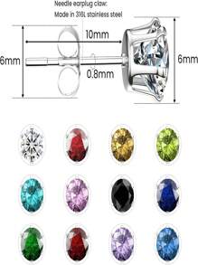 12對/入組不鏽鋼時尚爪形& 水晶立方鋯石耳釘,適合女性 - 彩色 - 查看 5