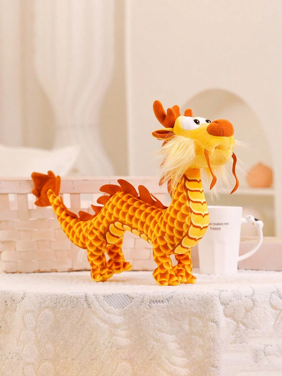 橘色龍毛絨玩具寵物遊戲娃娃,龍毛絨動物玩具,柔軟貼心,清新pp填充,適合14歲以上的生日,節日禮物,桌面和沙發靠墊裝飾 - 橘色 - 查看 1