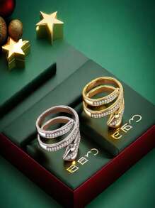 1pc Gothic Snake Ring Vintage Animal Punk Jewelry Open Adjustable Fashionable Wound Snake Shape Ring Simple Hip-Hop, With Diamonds Exuding A Superior Feel - Silver - View 1