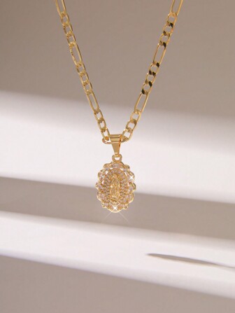 1 st Fashionabla lyxiga kopparinläggningar Jungfru Maria hängehalsband, lämplig för present, vänner, tillbehör för dagligt eller festivalkläder