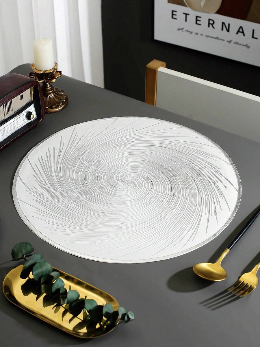 2–6 Stück Kreisförmiges, Abstraktes Wirbel-design, Minimalistisches Silbernes Tischset, Waschbar, Leicht Zu Reinigen, Abwischbar, Rutschfest, Hitzebeständig, Tischschutz, Herzförmiges Und Elegantes Tischset, Tischdekoration, Küchentischset, Urlaubs- Und Hochzeitsdekoration - Silber - Übersicht 1