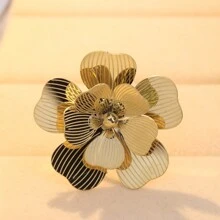 欧美流行时尚 316 不锈钢镀金优雅花形戒指，不褪色情人节、妈妈、母亲、母亲节、礼物 - 金色 - 查看 6