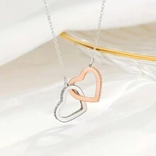 1入童裝時尚創意心形銅吊墜項鍊帶卡禮盒,適合節日禮物和日常佩戴 - 銀色 - 查看 5