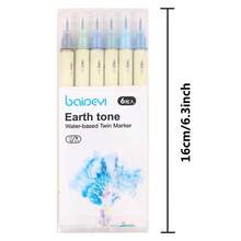 6pcs/1set, Mark Pen, Double Headed Color Pen, Water-Based Pen. Students Use Hook Lines To Draw Lines, Marks, And Watercolor Pens - Red - View 2
