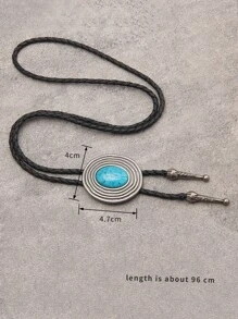 1個西方風格牛仔領結項鍊,黑色編織皮革長鏈,條紋圖案,橢圓形合金藍色星河石配件,適用於女性男性兒童禮物 - 黑色 - 查看 5