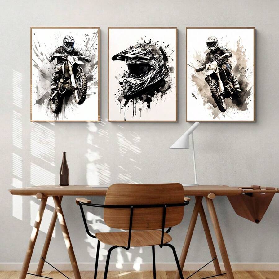 Juego De 3 Carteles Creativos De Graffiti Para Motocicleta, Impresión En Lienzo, Minimalista, Motocross, Moto De Cross, Pintura Para Dormitorio, Dormitorio, Decoración Moderna Del Hogar, Sin Marco
