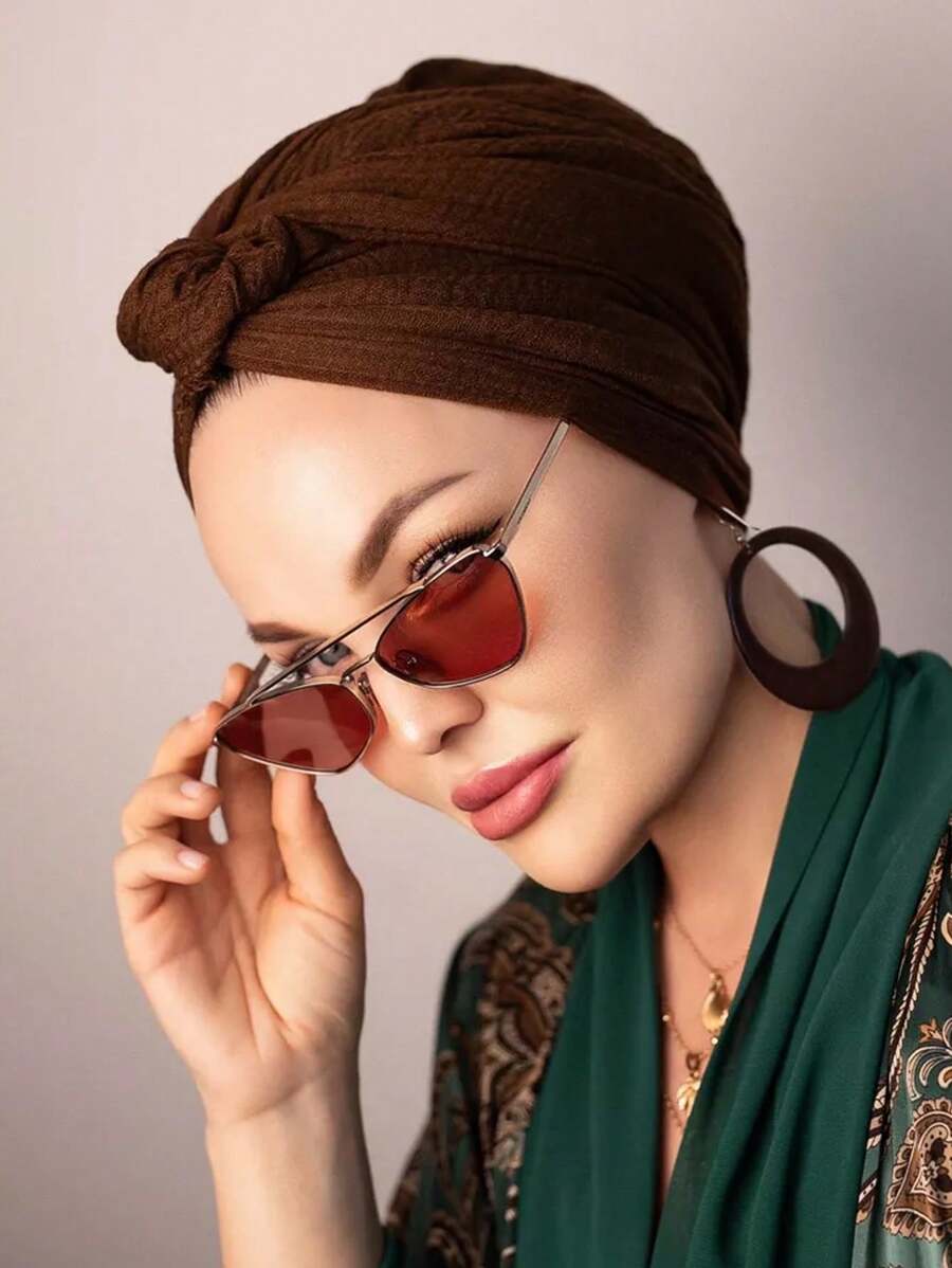 Của phụ nữ màu trơn Màu thuần Khăn trùm đầu Của phụ nữ Thời trang Cơ bản Cơ sở Khăn quàng cổ Mạng che mặt - Cà phê nâu - Xem 1