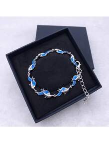 New Dolphin Shaped Blue Color Drop Glue Bracelet - New Imitation Opal Dolphin Epoxy Blue Bracelet - View 2