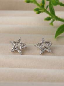 1 對時尚簡約 925 銀人造星星耳釘作為少女生日禮物 - 銀色 - 查看 1