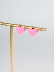 1 對簡單甜美粉紅色圓形和心形吊墜耳環適合女孩、女士,非常適合日常佩戴、節日或約會禮物 - 金黃色 - 查看 2