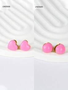 1 對簡單甜美粉紅色圓形和心形吊墜耳環適合女孩、女士,非常適合日常佩戴、節日或約會禮物 - 金黃色 - 查看 1