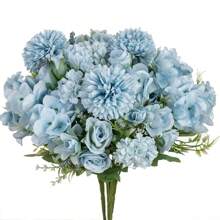1入組/3入組人造牡丹花、絲綢玫瑰花束、假康乃馨花為秋季萬聖節聖誕節裝飾、婚禮花瓶、家庭餐廳臥室裝飾、節日生日派對配件、戶外花園裝飾。 - 藍色 - 查看 1