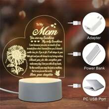 3d夜燈一套發出三種顏色的黃光白光觸控式母親生日禮物母親節禮物父親祝殊禮物盒usb插口桌燈適用於家居照明,可作為情人節禮物贈送 - 黃色 - 查看 4