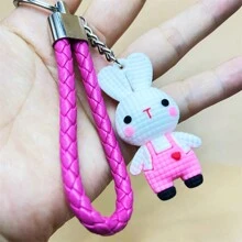 1個創意卡通編織背帶兔鑰匙扣及編織繩與立體裝飾可愛的pvc復活節兔子娃娃掛件情侶鑰匙扣最佳禮物,適用於孩子/姐妹 - 彩色 - 查看 13