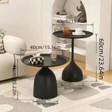 1入奶油色沙發邊桌,黑色/白色可移動咖啡桌,小型鐵藝陽台桌,輕奢轉角桌,創意側桌 - 黑色 - 查看 3