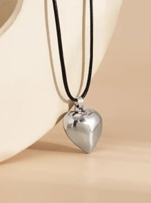1入組創意極簡受歡迎心和幾何吊墜項鍊 - 銀色 - 查看 3