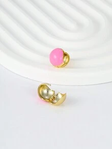 1 對簡單甜美粉紅色圓形和心形吊墜耳環適合女孩、女士,非常適合日常佩戴、節日或約會禮物 - 金黃色 - 查看 9