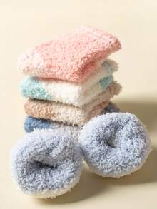 [Mùa đông] 6 đôi tất dài đến bắp chân bằng vải nỉ san hô màu kẹo cho trẻ sơ sinh và trẻ mới biết đi, dày ấm áp thoải mái đa năng để mặc hàng ngày hoặc làm quà tặng ngày lễ - Nhiều màu - Xem 2