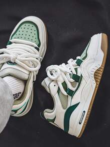 2023男士運動鞋透氣潮流百搭厚底鞋男潮鞋青少年休閒鞋男 - 白綠 - 查看 2