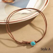 1 件波西米亞風格綠松石吊墜女式皮繩項鍊,復古珠寶,最好的朋友禮物 - 彩色 - 查看 8