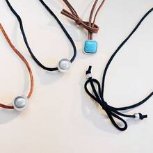 1 件波西米亞風格綠松石吊墜女式皮繩項鍊,復古珠寶,最好的朋友禮物 - 彩色 - 查看 4