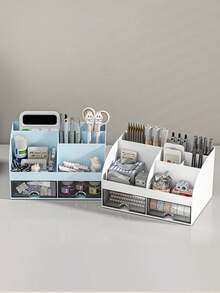 1pc Desktop Stationery Storage Box For Student, Office, Dormitory, Organizer, With Several Compartments - Pink - View 6