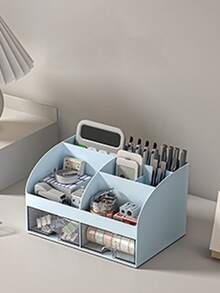 1pc Desktop Stationery Storage Box For Student, Office, Dormitory, Organizer, With Several Compartments - Pink - View 7