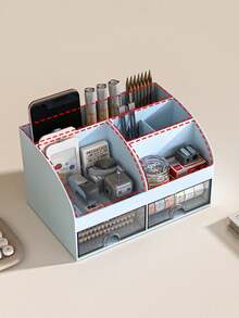 1pc Desktop Stationery Storage Box For Student, Office, Dormitory, Organizer, With Several Compartments - Pink - View 5