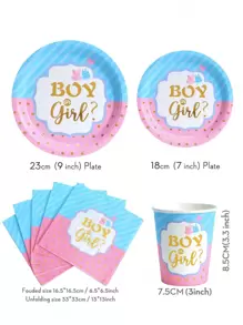 84pcs Gender Reveal Party Supplies Set, Disposable Tableware, 7/9 Inch Disposable Paper Plates, Cups, Napkins - Suitable For Pink And Blue Gender Reveal Decorations Back To School Valentine Day