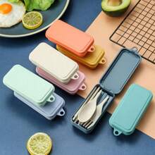 4入組麥殼草餐具套裝,輕巧耐用的餐具套裝,可重複使用的筷子匙叉套裝,適合兒童和成人使用。創意新設計的可拆卸折疊式餐具套裝,包括刀、叉、匙、筷子,適合學生旅行用,戶外麥殼草摺疊餐具套裝,便攜可拆卸刀叉匙筷四件套禮物套裝 - 彩色 - 查看 5