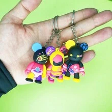 3 件/套男女鑰匙扣軟橡膠彩色暴力熊可愛卡通時尚風格汽車鑰匙鏈吊墜包吊飾派對禮物送給最好的朋友女朋友兒子女兒適合大多數人 - 玫紅色 - 查看 6