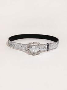 1 Miếng Của phụ nữ Lấp lánh Màu bạc Kim sa Thắt lưng Với Pha lê Khóa , Y2K Phong cách - Bạc - Xem 2