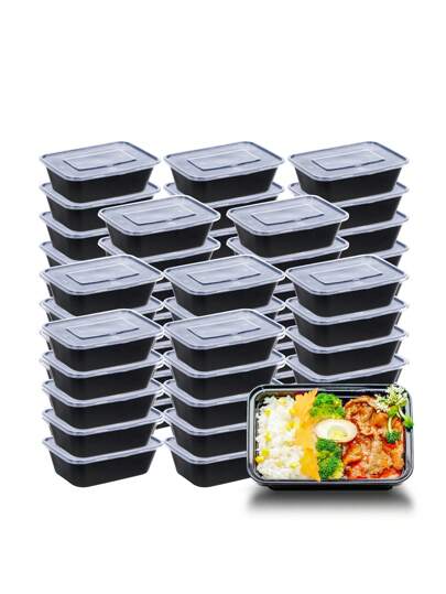 50pcs/450ml Kitchen Meal Prep Container, Baking Packaging Box, Food Packaging Container, Tableware Lunch Box, Rectangle Container With Lid, Sealed Bowl, Fast Food Box, Edible Soup Bowl, School Supplies Wedding Party Gift Bags