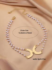 1pair Fashionable Asymmetric Beaded & Pearl Stud Earrings For Women - Yellow Gold - View 6