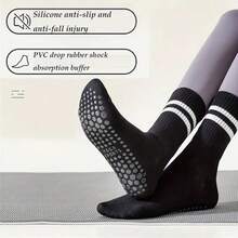 1pair Pilates Socks Professional Non-Slip Mid-Tube Yoga Socks Anti-Slip Sports Plain Floor Socks - Black - View 4