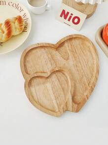 1pc Heart Shaped Bamboo & Wooden Serving Tray For Snacks, Nuts, Fruits, Etc.,Kitchen,Christmas Gift - Brown - View 4