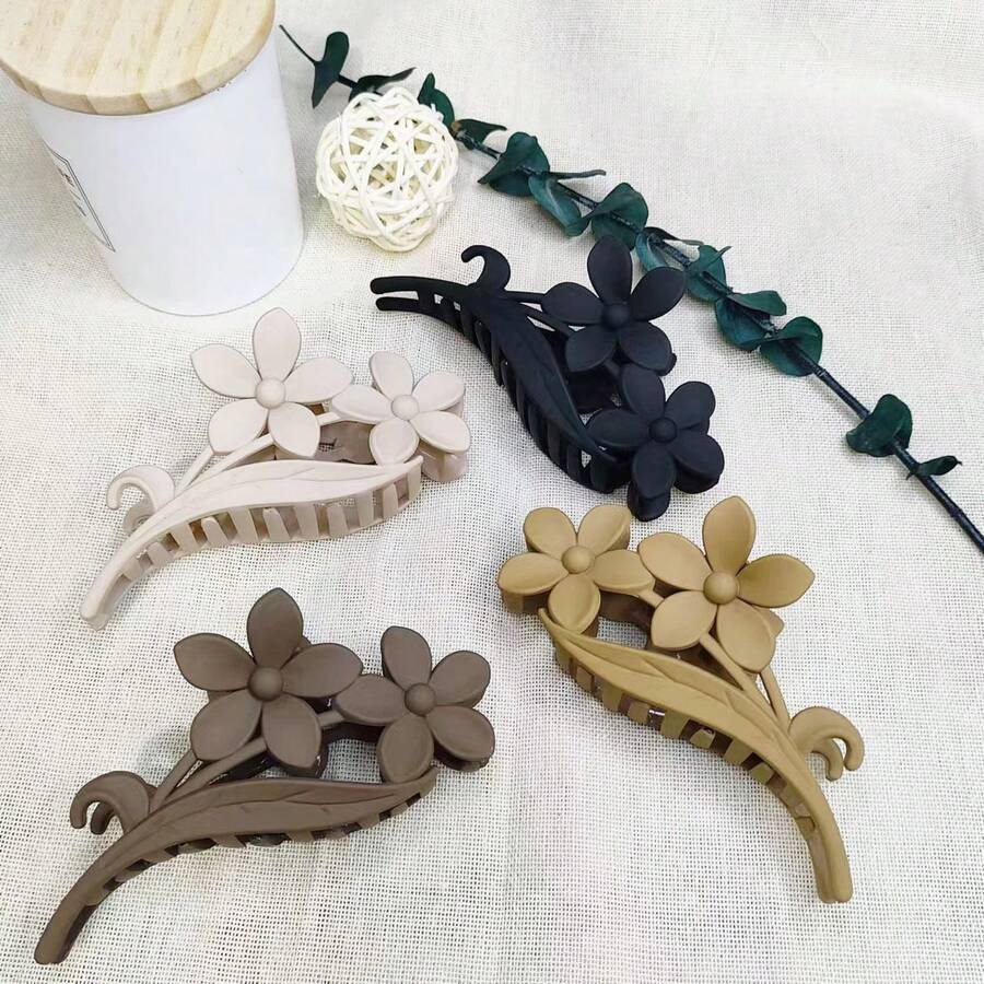 1入新款極簡主義花卉設計女士髮夾,啞面紋理,適用於日常使用 - 彩色 - 查看 1