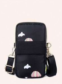 Versatile Printed Cartoon Crossbody Bag - Black - View 2