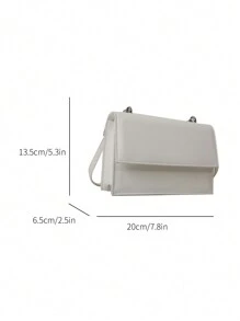 新款女士純色 Pu 皮肩袋,簡約時尚設計,配有可拆卸和可調節肩帶,多功能使用 - 白色 - 查看 12